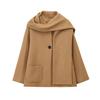 Venta al por mayor transfronteriza estilo europeo y americano 2025 moda temperamento bufanda mezclada cuello redondo manga larga abrigo de mujer K52543
