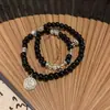 Pulseira Exquisita Retro Série Camadas S Estilo Chinês Zhengde Tongbao para Mulheres, Estilo Unissex Dupla Camada Envolvente Ins Joia de Mão com Contas
