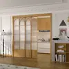 Puerta corredera de tres paneles estilo francés retro color nogal para balcón de cocina, puerta corredera para sala de estar, mampara de baño, puerta corredera de aleación de aluminio