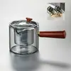 Chaleira de Vidro Borossilicato Alto Chinesa com Listras Alça Lateral Chaleira de Chá Flor de Vidro Bule para Cozinhar no Vapor e Ferver Alça Longa com Filtro Bule