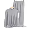 Conjunto de ropa interior térmica de algodón para hombre de mediana edad y ancianos, suéter de algodón completo con cuello medio alto, top y pantalón de punto cálido
