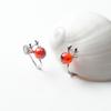 Nalan Plata de Ley S925 Estilo Navideño Simple Clip para Oreja de Reno Pendientes de Circonita Roja Granate G4302