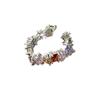 Diseño nicho anillo abierto ajustable de circón colorido sueño de chica dulce y cool luz de lujo arcoíris anillo de dedo índice de diamante completo
