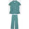 Ropa europea y americana para mujer transfronteriza, top casual a rayas de moda más vendido en AliExpress con detalle de nudo + pantalones de pierna recta