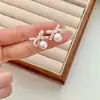 Brincos de Pérola Deslumbrantes Estilo Coreano com Renda de Balé e Laço, Agulha de Prata S925, para Mulheres, Toque de Luxo Leve e Nicho de Alto Padrão