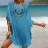 2021 novo sexy transfronteiriço ombro a ombro vazado solto plus size franja biquíni estilo ins blusa de praia ao ar livre