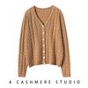 Nuevo cárdigan ligero de cachemira para Otoño e Invierno, suéter de punto con cuello en V para mujer, prenda exterior, botón de perla, 100% cachemira, trenzado, prenda exterior gruesa