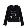 Nuevo Top Negro de Hombro Regular para Primavera y Otoño, Marca de Tendencia Estilo Americano, Diseño Único, Camiseta Versátil a la Moda de Manga Larga