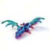 Dragón Impreso en 3D con Doble Cuerno, Figura Móvil Articulada Flexible, Juguete de Animal Realista con Alas, Dragón Grande con Cuernos