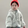 Top de Lana de Cordero Floral para Niñas Coreanas Otoño/Invierno Niños Extra Grueso Cálido Felpa Suave Algodón Diario Chaqueta