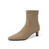 Combinado con un abrigo, irradia elegancia. Botines ajustados de gamuza de tacón medio, invierno 2026, tacón grueso, punta cuadrada, botines cortos elásticos para mujer, talla 42