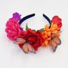Novo mexicano nupcial férias cabelo banda simulação rosa borboleta grinalda cabeça fivela halloween maquiagem headwear