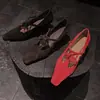 Sapatos Mary Jane em Pele de Ovelha em Formato T para Mulheres, Novo Estilo em Couro Genuíno com Bico Quadrado, Salto Alto Grosso, Sapatos Baixos Simples com Franjas