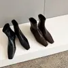 Botines elásticos de piel de oveja para mujer con agarre texturizado, botas de ajuste ceñido, nuevo estilo otoño e invierno, punta cuadrada, tacón medio grueso, cremallera lateral, botines para mujer