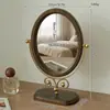 Espejo estilo vintage, espejo de maquillaje de madera, decoración del hogar, espejo de mesa de pie estilo chino, espejo de tocador giratorio, espejo de mesa para dormitorio