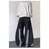 Jeans de guadaña con pintura salpicada estilo americano 2026 para hombre, lavado vintage, pierna ancha holgada, patchwork, deconstruidos, pantalones vaqueros de largo hasta el suelo