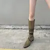 Botas de Cuero Genuino Estilo Mismo de Axi Ge para Mujer, Nuevas Botas Vaqueras Occidentales de Otoño e Invierno, Botas de Monta Versátiles sin Cierre con Punta Fina para Mujer