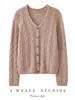 Cárdigan de punto trenzado retro 100% cachemira pura para mujer para otoño e invierno, cuello en V, con motas de colores, suéter de punto de estilo casual