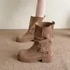 2026 Tendência de Moda Novas Botas Curtas Vintage Foscas de Uso Duplo Botas de Moda Femininas Ocidentais Outono Inverno Novas Planas com Bico Redondo