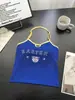 Top de tirantes de color contrastante para mujer, estilo verano, corte ajustado, estampado de letras, sin espalda, top corto sin mangas
