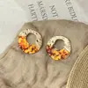 Brincos Irregulares Circulares com Estampa de Leopardo e Metal Dourado Costurado Design Retro Maillard Geométricos Redondos para Mulheres