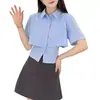 Camisa Top Corta de Verano 2026 Estilo Nuevo, Falso Dos Piezas, con Cordones para Ceñir la Cintura, para Mujer