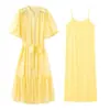 Para Comercio Transfronterizo 2025 Nuevo Conjunto de Dos Piezas para Mujer de Comercio Exterior Estilo Europeo y Americano de Gama Alta Vestido Elegante con Volantes y Mangas Abullonadas
