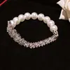 Pulsera Blanca de Perlas Radiantes con Lágrima Incrustada de Diamantes y Perlas Redondas para Mujer, Diseño Estilo Corte Francés, Joyería al por Mayor
