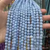 Série Azul Pedras Naturais Contas Redondas, Contas Soltas de Água-Marinha, Ágata Azul com Padrões, Vidro de Cristal Azul Acessórios para Joias DIY