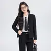 2026 Primavera Entrevista para Cualificación de Docente Universitario Ropa Formal Atuendo Profesional para Ir al Trabajo Traje de Tres Botones Conjunto de Traje Negro para Mujer