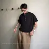 Camiseta de Manga Curta com Gola Henry Estilo Old Money para Homens, Camiseta Respirável Listrada Texturizada de Verão, Top Cleanfit de Meia Manga