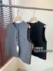Elegante Deductivo Sencillo Casual Traje con Chaleco de Botones Forma de H Falda Corta Línea A Traje de Dos Piezas para Mujer Primavera y Verano