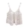 Blusa de Verão Ootd Roupa: Moda Simples para Férias, Estilo Casual, Peça de Crochê com Recortes, Top Regata, Blusa Babydoll