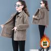 Chaqueta tipo cárdigan de imitación de piel de cordero para madres de mediana edad, moderna, holgada, de manga larga, de terciopelo particulado, cálida y corta.