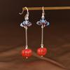 Pendientes elegantes para mujer con borlas largas de loto esmaltado en plata S925 de Golden Deer King, con polvo de compresión de cinabrio y loto Ruyi