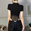 Macacão Sexy Hot Girl Patchwork de Renda com Gola Polo Manga Curta Feminino Outono Novo Slim Fit Versátil Top Tendência