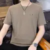 Camiseta de Verano Fina de Seda de Hielo de Manga Corta para Hombre, Top Transpirable Ajustado, Camiseta de Talla Grande, Camisa de Media Manga Hueca para Hombre