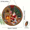 Enfeite de Natal redondo de madeira, disco de madeira com design de Papai Noel, decoração de árvore de Natal de madeira