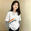 Camiseta de Manga Larga con Retazos para Niña, Algodón Puro, Moda Otoño 2026 Nuevo Estilo Primaveral-Otoñal Top para Niña, Camiseta Básica para Niña
