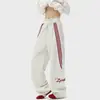 Calça Esportiva Listrada Estilo Americano para Homens, Primavera High-Street Solta com Caimento Reto de Perna Larga Longa, Calças Casuais Masculinas