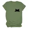 Amazon Ebay Site Independente Casual Fofo Divertido Feminino Estampa de Gato no Peito Gola Redonda Manga Curta Camiseta Camada Base