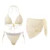 Bikini de encaje de estilo europeo y americano de tres piezas para mujer, con cuello halter de atar, adelgazante y favorecedor, traje de baño para vacaciones en la playa