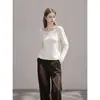 Suéter de malha aberta com gola redonda e mangas compridas estilo coreano para mulheres, nova coleção de outono, criando um visual descontraído e estiloso, peça básica 25711