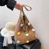 Bolsa Doce Coreana Tecida com Flores Coloridas, Bolsa Casual de Tricô para Mulheres, Bolsa Retrô Estilo Preguiçoso de Ombro Único/Axila