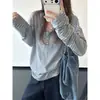 Sun Temporada Preguiçosa' Algodão Leve Levemente Elástico Gola com Botões Parcialmente Abertos Listras Coloridas Camiseta com Capuz Manga Longa Feminina Solta
