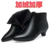 Botas Simples de Couro Macio Outono e Inverno, Sapatos Pretos de Trabalho com Salto Baixo, Sapatos de Couro, Botas Curtas de Trabalho, Sapatos Femininos de Salto Médio, Botas de Veludo de Inverno