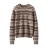 Suéter de Tricô de Caxemira com Gola Redonda Estilo Fair Isle, Suéter Atmosférico para Outono e Inverno 2026, Elegante Jacquard Retrô de Manga Longa