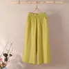 Pantalones de pierna ancha de algodón y lino de color liso para mujer, talla grande, estilo coreano nuevo de verano, holgados, talla grande, pantalones casuales, pantalones Capri versátiles, modernos