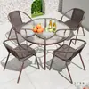 Mesas e Cadeiras de Exterior com Guarda-sóis, Cadeiras de Rattan, Cadeiras de Aço Carbono para Exterior, Conjunto de Mesa de Café para Lazer em Varanda ao Ar Livre, Mesas e Cadeiras para Pátio de Jardim