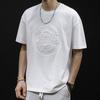 Camiseta Masculina de Verão High-End Nova Estampada Estéreo Manga Curta Marca Trendy Solta Algodão Manga Curta t Camiseta Casual Americana